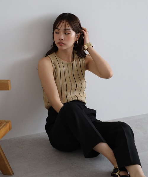 ENC stripe american ストライプアメスリニットタンクトップ セール】stripe american sleeve knit tank top / ストライプ