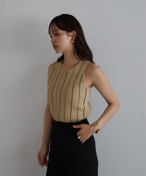 stripe american sleeve knit tank top / ストライプアメスリ