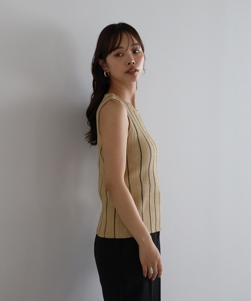 stripe american sleeve knit tank top / ストライプアメスリ