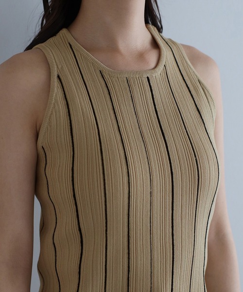 ENC stripe american ストライプアメスリニットタンクトップ セール】stripe american sleeve knit tank top / ストライプ
