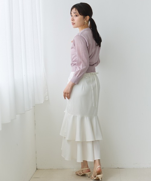 未使用品 ミーアンドミークチュール ME&ME COUTURE セットアップ 上下 フリルブラウス 長袖 マーメイドスカート ロング F 1 ベージュ 紺 ネ other - ミーアンドミークチュール セットアップ フリルブラウス