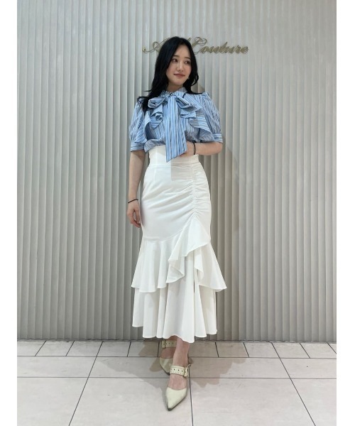 PROPORTION アシメギャザーマーメイドスカート　ホワイト And Couture スカート アシメギャザーフリルマーメイドスカート