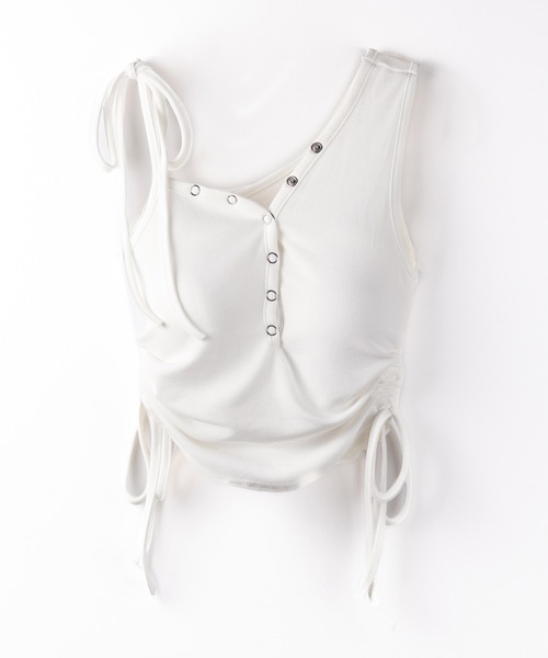 me+em select(ミームセレクト)の「【 2color 】ショルダーリボンシャーリングキャミタンクトップ/ shoulder ribbon shirring cami tank top(キャミソール・レディース・ブラック/ホワイト・FREE)」の20枚目の写真