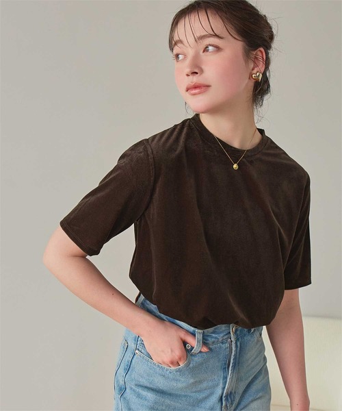titivate(ティティベイト)の「シアーベロア半袖Tシャツ(Tシャツ/カットソー・レディース・ネイビー/ベージュ/グリーン/ブラウン/アイボリー/ブラック・L/M/S)」の4枚目の写真