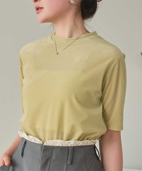 titivate(ティティベイト)の「シアーベロア半袖Tシャツ(Tシャツ/カットソー・レディース・ネイビー/ベージュ/グリーン/ブラウン/アイボリー/ブラック・L/M/S)」の6枚目の写真