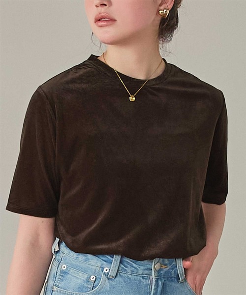 titivate(ティティベイト)の「シアーベロア半袖Tシャツ(Tシャツ/カットソー・レディース・ネイビー/ベージュ/グリーン/ブラウン/アイボリー/ブラック・L/M/S)」の22枚目の写真