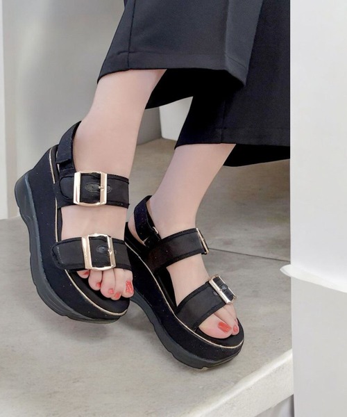 Sugar Sugar（シュガーシュガー）の「厚底スニーカーソールサンダル【SUGAR SUGAR シュガーシュガー】540 シアー ラメ ウエッジソール（サンダル・レディース・ベージュ/ピンク/ブラック・S/M/L/LL）」の11枚目の写真