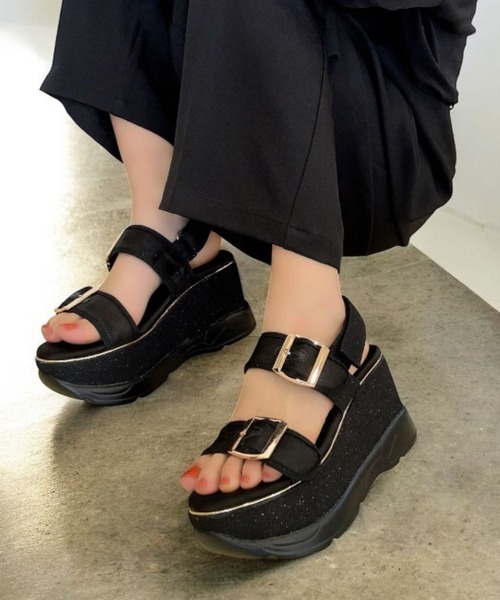 Sugar Sugar（シュガーシュガー）の「厚底スニーカーソールサンダル【SUGAR SUGAR シュガーシュガー】540 シアー ラメ ウエッジソール（サンダル・レディース・ベージュ/ピンク/ブラック・S/M/L/LL）」の12枚目の写真