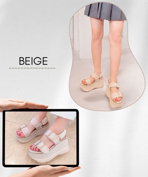 Sugar Sugar（シュガーシュガー）の「厚底スニーカーソールサンダル【SUGAR SUGAR シュガーシュガー】540 シアー ラメ ウエッジソール（サンダル・レディース・ベージュ/ピンク/ブラック・S/M/L/LL）」の15枚目の写真