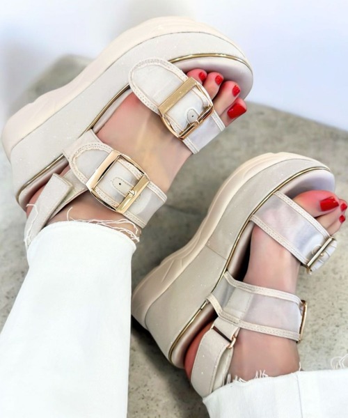 Sugar Sugar（シュガーシュガー）の「厚底スニーカーソールサンダル【SUGAR SUGAR シュガーシュガー】540 シアー ラメ ウエッジソール（サンダル・レディース・ベージュ/ピンク/ブラック・S/M/L/LL）」の16枚目の写真