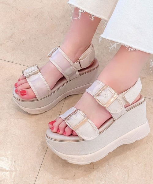 Sugar Sugar（シュガーシュガー）の「厚底スニーカーソールサンダル【SUGAR SUGAR シュガーシュガー】540 シアー ラメ ウエッジソール（サンダル・レディース・ベージュ/ピンク/ブラック・S/M/L/LL）」の17枚目の写真