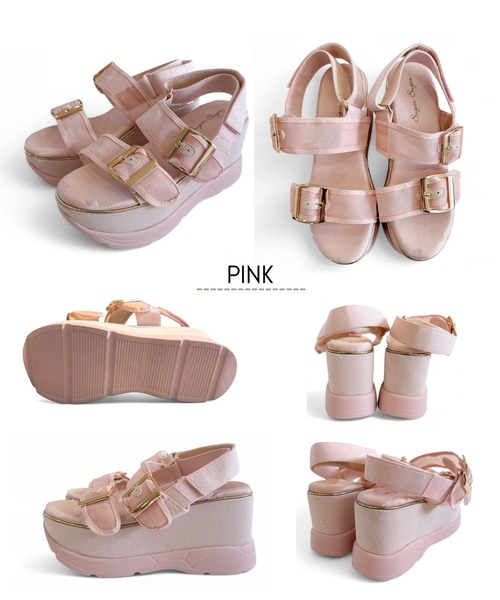 Sugar Sugar（シュガーシュガー）の「厚底スニーカーソールサンダル【SUGAR SUGAR シュガーシュガー】540 シアー ラメ ウエッジソール（サンダル・レディース・ベージュ/ピンク/ブラック・S/M/L/LL）」の19枚目の写真