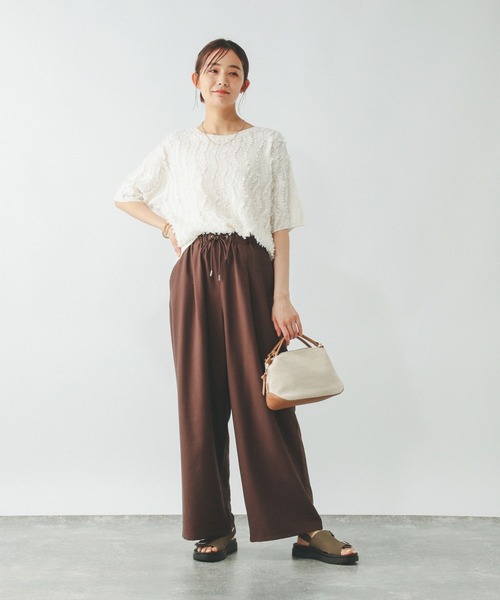 GLOBAL WORK（グローバルワーク）の「シアーフリンジプルオーバー半袖/492458（Tシャツ/カットソー・レディース・オフホワイト/ライトグレー/ブラック・LARGE/MEDIUM）」の4枚目の写真