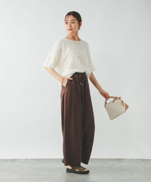 GLOBAL WORK（グローバルワーク）の「シアーフリンジプルオーバー半袖/492458（Tシャツ/カットソー・レディース・オフホワイト/ライトグレー/ブラック・LARGE/MEDIUM）」の5枚目の写真