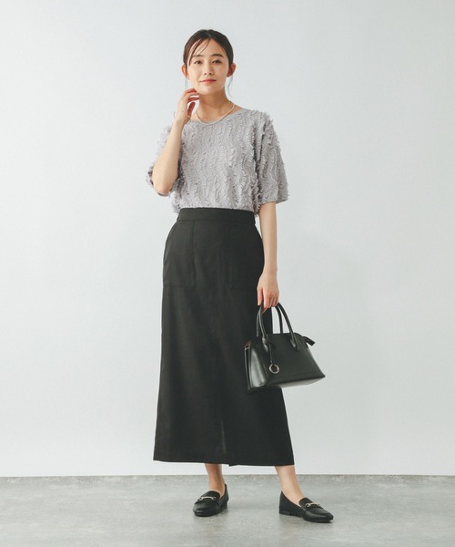 GLOBAL WORK（グローバルワーク）の「シアーフリンジプルオーバー半袖/492458（Tシャツ/カットソー・レディース・オフホワイト/ライトグレー/ブラック・LARGE/MEDIUM）」の12枚目の写真