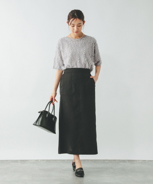 GLOBAL WORK（グローバルワーク）の「シアーフリンジプルオーバー半袖/492458（Tシャツ/カットソー・レディース・オフホワイト/ライトグレー/ブラック・LARGE/MEDIUM）」の13枚目の写真