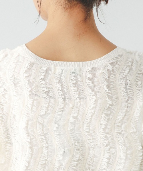 GLOBAL WORK（グローバルワーク）の「シアーフリンジプルオーバー半袖/492458（Tシャツ/カットソー・レディース・オフホワイト/ライトグレー/ブラック・LARGE/MEDIUM）」の20枚目の写真