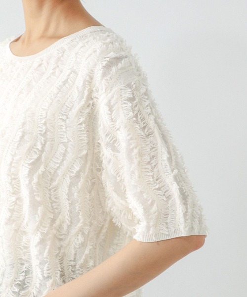 GLOBAL WORK（グローバルワーク）の「シアーフリンジプルオーバー半袖/492458（Tシャツ/カットソー・レディース・オフホワイト/ライトグレー/ブラック・LARGE/MEDIUM）」の21枚目の写真