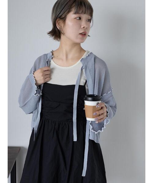 ehka sopo（エヘカソポ）の「メッシュリボンカーディガン（カーディガン/ボレロ・レディース・グリーン/キナリ/オレンジ/サックスブルー・F）」の4枚目の写真