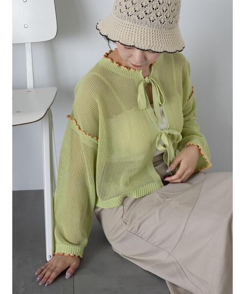 ehka sopo（エヘカソポ）の「メッシュリボンカーディガン（カーディガン/ボレロ・レディース・グリーン/キナリ/オレンジ/サックスブルー・F）」の3枚目の写真