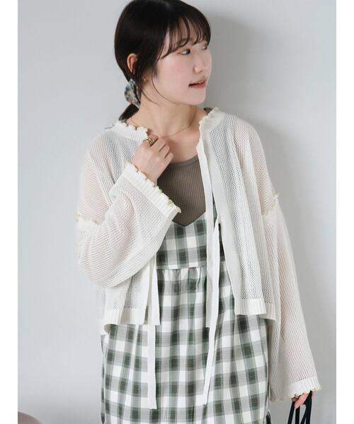 ehka sopo（エヘカソポ）の「メッシュリボンカーディガン（カーディガン/ボレロ・レディース・グリーン/キナリ/オレンジ/サックスブルー・F）」の2枚目の写真