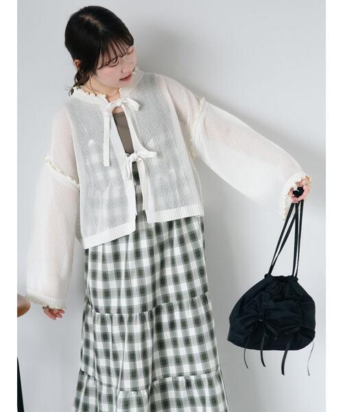 ehka sopo（エヘカソポ）の「メッシュリボンカーディガン（カーディガン/ボレロ・レディース・グリーン/キナリ/オレンジ/サックスブルー・F）」の9枚目の写真