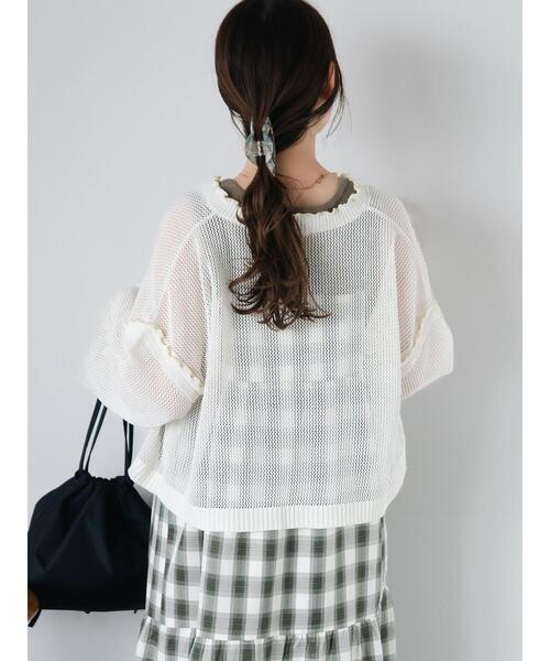 ehka sopo（エヘカソポ）の「メッシュリボンカーディガン（カーディガン/ボレロ・レディース・グリーン/キナリ/オレンジ/サックスブルー・F）」の12枚目の写真