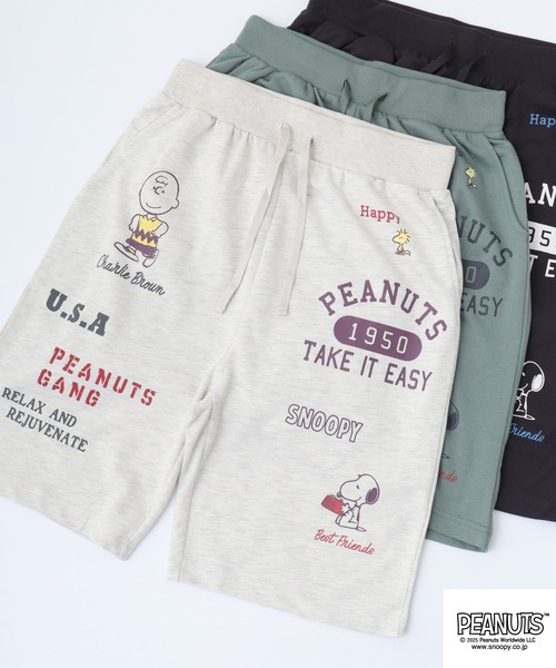 PEANUTS(ピーナッツ)の「PEANUTS カレッジ柄プリントミニ裏毛ハーフパンツ(その他パンツ・メンズ・オートミール/チャコール/ライトカーキ・LL/L/M)」の3枚目の写真