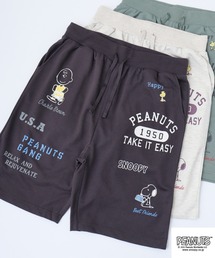 PEANUTS カレッジ柄プリントミニ裏毛ハーフパンツ