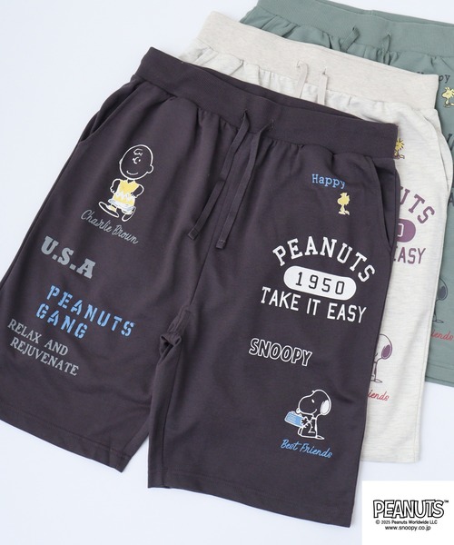 PEANUTS(ピーナッツ)の「PEANUTS カレッジ柄プリントミニ裏毛ハーフパンツ(その他パンツ・メンズ・オートミール/チャコール/ライトカーキ・LL/L/M)」の2枚目の写真