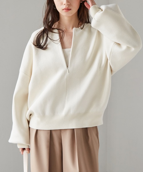 RANAN（ラナン）の「ハーフジップスウェットライクニット（ニット/セーター・レディース・ブラック/オフホワイト/グレー/イエロー・M/L/LL）」の5枚目の写真