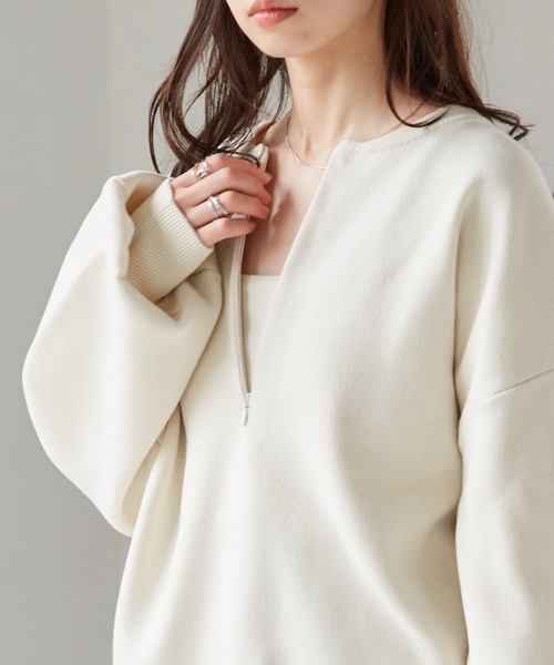 RANAN（ラナン）の「ハーフジップスウェットライクニット（ニット/セーター・レディース・ブラック/オフホワイト/グレー/イエロー・M/L/LL）」の6枚目の写真