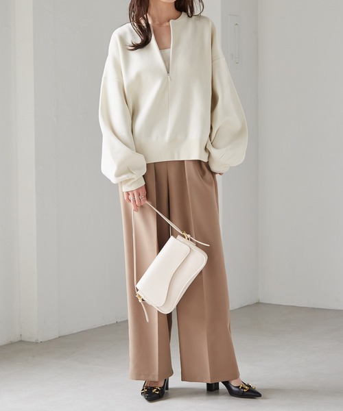 RANAN（ラナン）の「ハーフジップスウェットライクニット（ニット/セーター・レディース・ブラック/オフホワイト/グレー/イエロー・M/L/LL）」の7枚目の写真