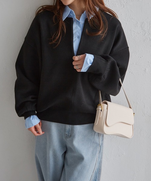 RANAN（ラナン）の「ハーフジップスウェットライクニット（ニット/セーター・レディース・ブラック/オフホワイト/グレー/イエロー・M/L/LL）」の9枚目の写真