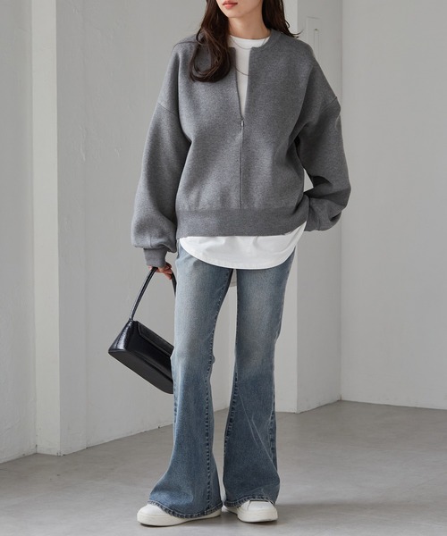 RANAN（ラナン）の「ハーフジップスウェットライクニット（ニット/セーター・レディース・ブラック/オフホワイト/グレー/イエロー・M/L/LL）」の13枚目の写真