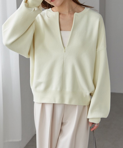 RANAN（ラナン）の「ハーフジップスウェットライクニット（ニット/セーター・レディース・ブラック/オフホワイト/グレー/イエロー・M/L/LL）」の15枚目の写真