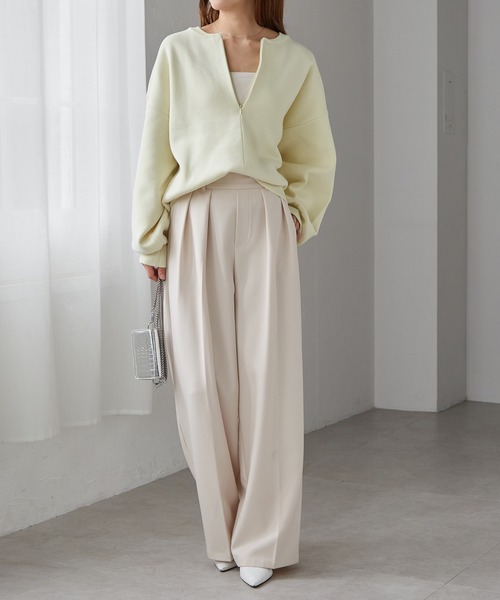 RANAN（ラナン）の「ハーフジップスウェットライクニット（ニット/セーター・レディース・ブラック/オフホワイト/グレー/イエロー・M/L/LL）」の16枚目の写真