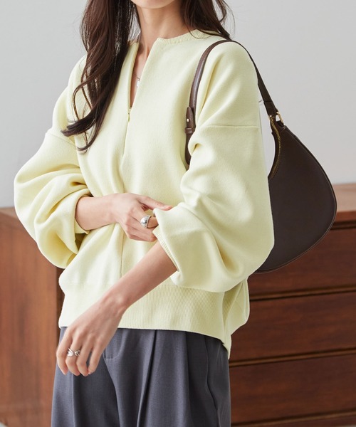 セール】ハーフジップスウェットライクニット（ニット/セーター