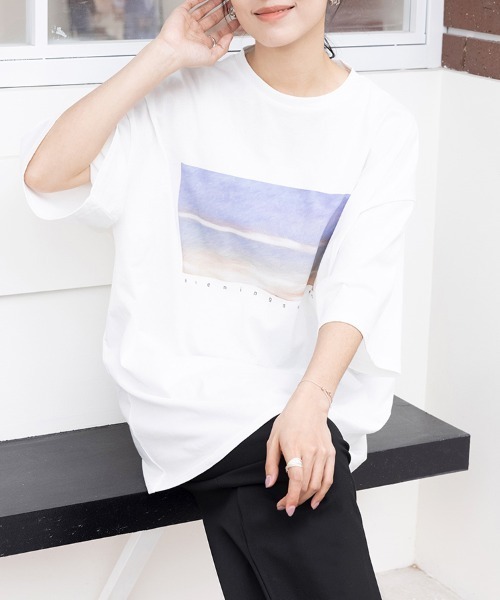 ONEP STAR(ワンピスター)の「5typeプリントTシャツ(Tシャツ/カットソー・レディース・ホワイト系その他/ホワイト系その他3/ブラック系その他4/ホワイト/ブラック系その他3/ホワイト系その他4/ブラック系その他/ブラック/ブラック系その他5/ホワイト系その他5・MEDIUM)」の6枚目の写真