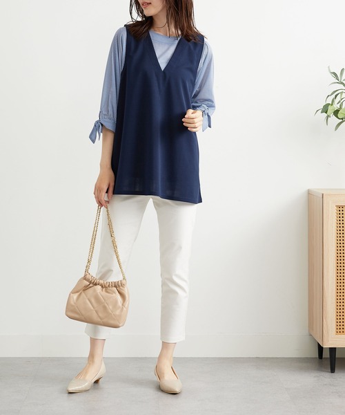 BELLUNA PLUS(ベルーナ)の「ストライプシャツ×ベストアンサンブル(アンサンブル・レディース・ブラック系その他/セージグリーン/ネイビー・LARGE/X-LARGE/MEDIUM)」の13枚目の写真