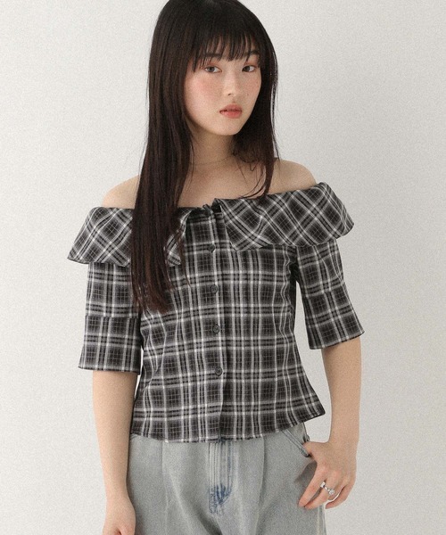 Heather（ヘザー）の「アソートオフショルシャツ（半袖）　575216（シャツ/ブラウス・レディース・ホワイト系その他/ブラック系その他/ブラウン系その他・FREE）」の2枚目の写真