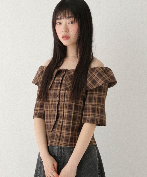 Heather（ヘザー）の「アソートオフショルシャツ（半袖）　575216（シャツ/ブラウス・レディース・ホワイト系その他/ブラック系その他/ブラウン系その他・FREE）」の3枚目の写真