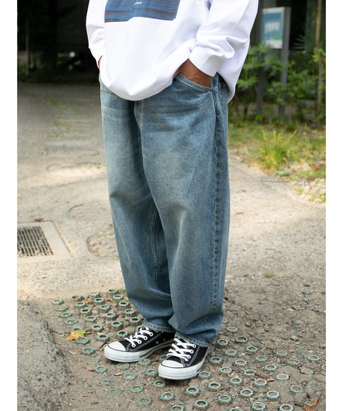 APPLEBUM（アップルバム）の「“Selena” Wide Tapered Denim Pants (Damage)（デニムパンツ・メンズ・インディゴブルー・MEDIUM/X-LARGE/LARGE/SMALL）」の5枚目の写真