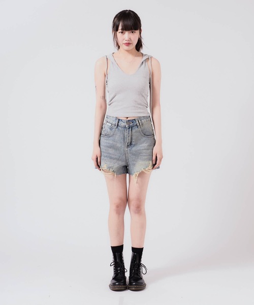 Chick（チック）の「Camisole with hood / フード付きタンクトップ（タンクトップ・レディース・ブラック/グレー/ライトブルー/ホワイト/ネイビー・FREE）」の22枚目の写真