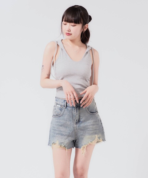 Chick（チック）の「Camisole with hood / フード付きタンクトップ（タンクトップ・レディース・ブラック/グレー/ライトブルー/ホワイト/ネイビー・FREE）」の20枚目の写真