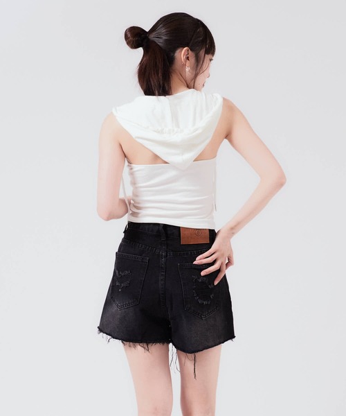 Chick（チック）の「Camisole with hood / フード付きタンクトップ（タンクトップ・レディース・ブラック/グレー/ライトブルー/ホワイト/ネイビー・FREE）」の8枚目の写真