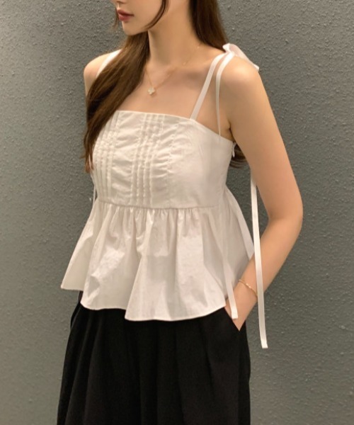 Aelina(エリナ)の「肩リボンベストトップス(シャツ/ブラウス・レディース・ホワイト/ブラック・F)」の19枚目の写真