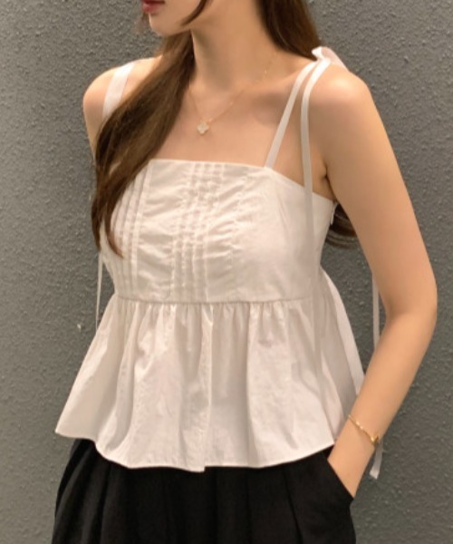 Aelina(エリナ)の「肩リボンベストトップス(シャツ/ブラウス・レディース・ホワイト/ブラック・F)」の20枚目の写真