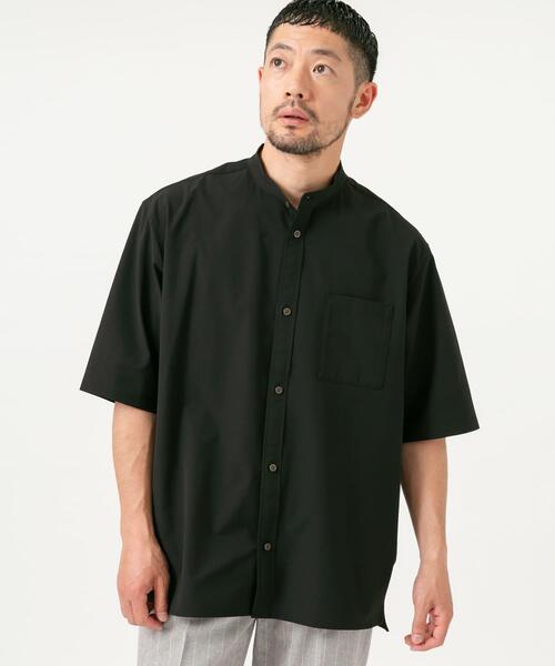 セール】『XLサイズあり』マイクロサッカーバンドカラー半袖シャツ