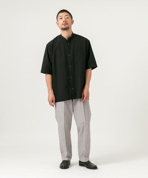 セール】『XLサイズあり』マイクロサッカーバンドカラー半袖シャツ